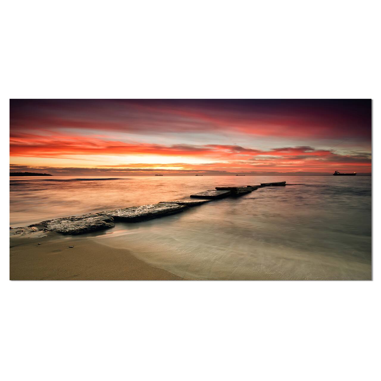Designart - Wonderful Sunrise on Black Ocean - Beach Photo Canvas Print